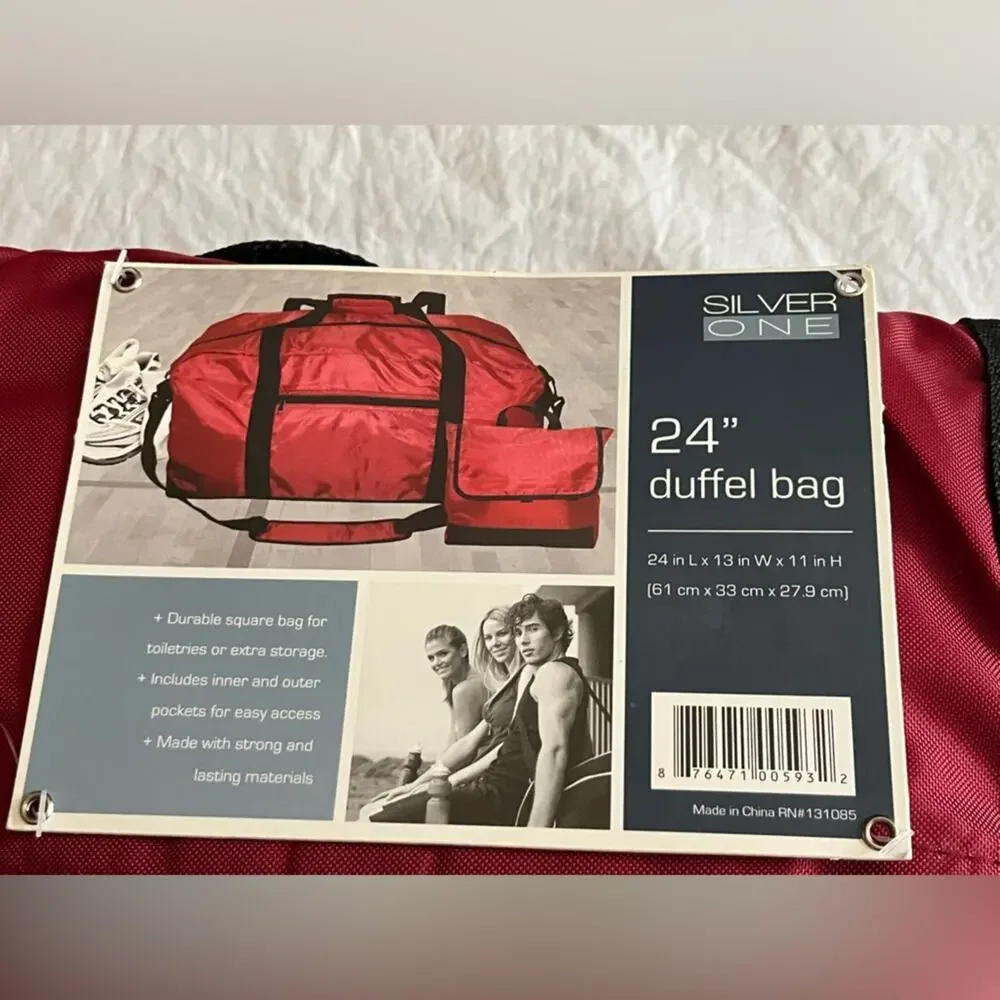 Silver One Red and Black 24” Duffel and Toiletries Bag Combo NWT